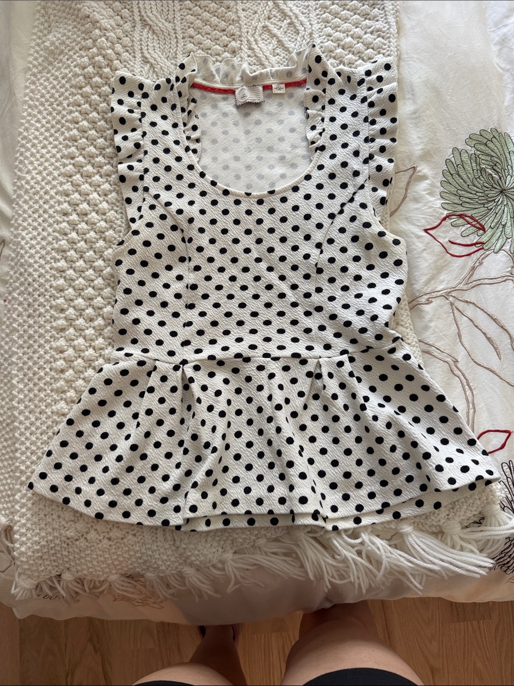 Anthropologie White and Black Polka Dot Top